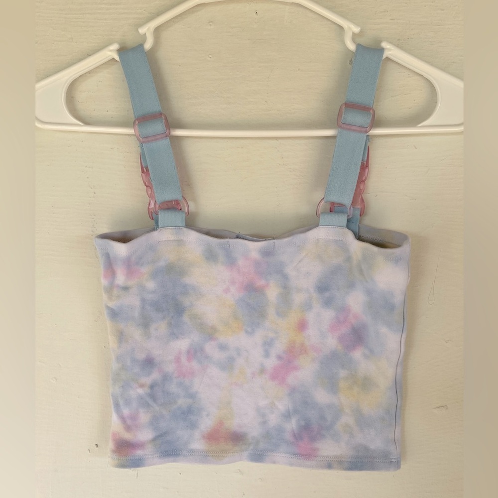 Zumiez Lyleson Pastel Tie Dye Crop Tank Top w/ Seatbelt Straps Rave Outfit Small - Picture 3 of 6